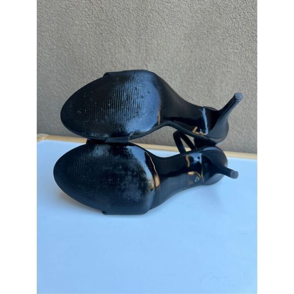 Steve Madden Ankle Strap Open Toed Black Leather Heels Size 8 Sexy Pumps - Picture 6 of 6